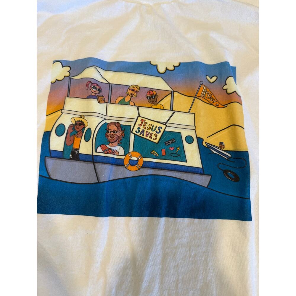 Hanes Jesus Saves Try Joy Graphic T-Shirt Mens XL White‎ Boat Print Tee - Picture 6 of 7